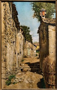 Edificio agrícola en Settignano, c.1862 (óleo sobre lienzo aplicado sobre tabla) de Telemaco Signorini