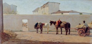 Una mañana de primavera. El muro blanco, c.1867 (óleo sobre lienzo) de Telemaco Signorini