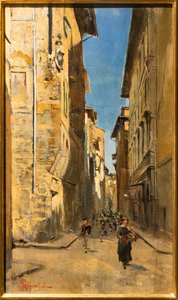 Vista parcial de una calle del centro histórico de Florencia, c.1880 (óleo sobre tabla)