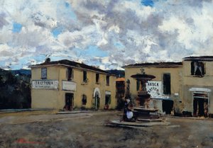 La plaza de Settignano, c.1889 (óleo sobre lienzo) de Telemaco Signorini
