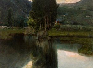 Lago con cipreses y casas, 1923 de Teodoro Wolf Ferrari