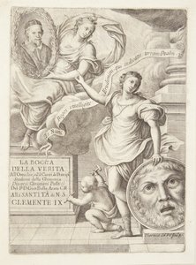 La Bocca della Verita. Vignette del título con retrato del Papa Clemente IX de Teresa del Pò