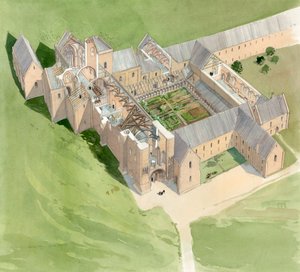 Vista aérea de la Abadía de Lilleshall, circa finales del siglo XV, c1990-2010 de Terry Ball