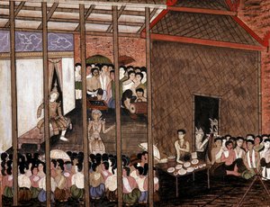 Una multitud observa una representación teatral de Thai School