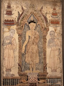 Estandarte que representa a Buda con discípulos, principios del siglo XIX de Thai School