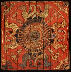 Panel del techo de un templo Thai Lu en el norte de Tailandia