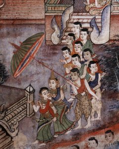 (Detalle) de un mural en Wat Phra Singh de Thai School