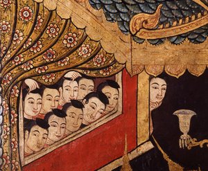 (Detalle) de un mural en Wat Phra Singh de Thai School