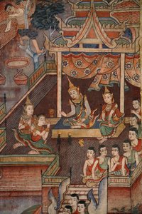 (Detalle) de un mural en el Viharn laikam en Wat Phra Singh de Thai School