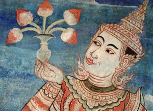 (Detalle) de un mural en el Viharn laikam en Wat Phra Singh de Thai School