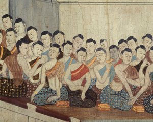 Grupo de mujeres con atuendo y cabello recortado típico del 4º Reinado de Thai School