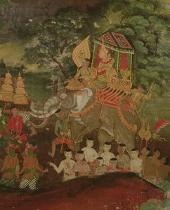 Rey Sanjaya en un elefante, Wat Suwannaram, Dhonburi, 1831 de Thai School
