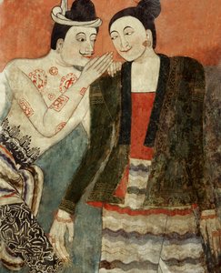 Amantes, (detalle) de un mural en Wat Phumin de Thai School