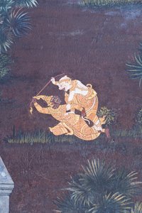 Mural con escenas del Ramayana en Wat Phra Kaeo, Gran Palacio Real, Bangkok, Tailandia de Thai School