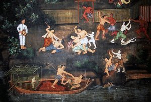 Murales con escenas de la vida de Buda, Wat Suwan Dararam, Parque Histórico de Ayutthaya (Lista del Patrimonio Mundial de la UNESCO de Thai School