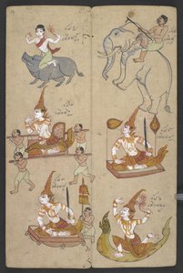 O 16455 f.14r, Animales del Zodíaco, de Phrommachat (pergamino) de Thai School
