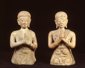 Figurillas de terracota rezando, período Sukhothai de Thai School