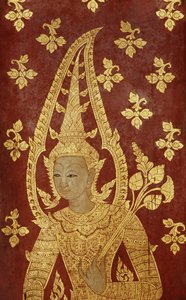 Panel de puerta estilo Rattanakosin con imagen de una deidad, c.1860 de Thai School