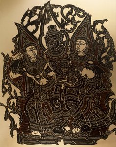 Escena del teatro de sombras Nang Yai representando a Dasakantha y sus esposas de Thai School