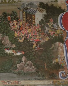 Escena con influencia china, Sala Geng, Wat Bowonniwet Vihara, Bangkok
