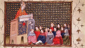 Harl 1319 f.12 Arzobispo Arundel predicando en la causa de Enrique, de la 