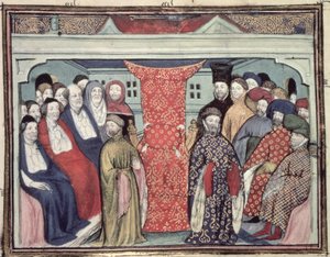 Harl 1319 f.57 El Parlamento de Westminster depone a Ricardo II y proclama al duque de Lancaster rey Enrique IV de The Virgil Master