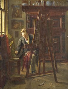 El artista George Jan Hendrik Poggenbeek en su estudio de Theo Hanrath