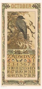 Hoja de calendario de octubre con cuervo encapuchado
Calendario 1910 12 litografías de Th. v. Hoytema (título de la serie) de Theo van Hoytema