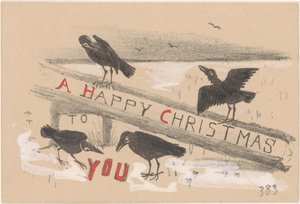 Tarjeta de Navidad con cuatro cuervos