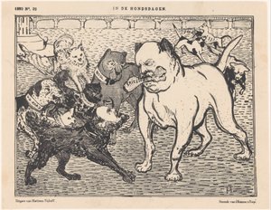 Caricatura sobre la ley electoral de Johannes Tak van Poortvliet In the Dog Days (título en el objeto)