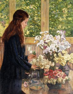 Niña con Jarrones de Flores