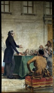 François Arago (1786-1853) estudiando astronomía popular en el anfiteatro del observatorio. Pintura de Theobald Chartran. París, La Sorbona - François Arago (1786-1853) dando una conferencia sobre astronomía popular en el Real Observatorio de París de Theobald Chartran