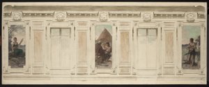 Boceto de la sala de matrimonios del Ayuntamiento de Courbevoie: Fileuse. La boda. Berger, en 1884 (óleo sobre lienzo) de Theobald Chartran