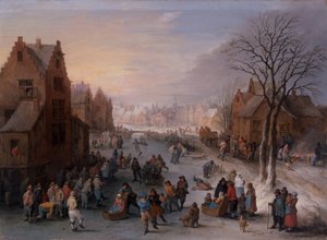 Un paisaje urbano invernal con numerosas figuras de Theobald Michau