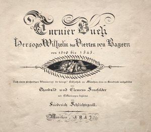 Libro sobre torneos: página del título de Theobald Senefelder