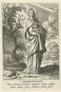 Heilige Emerentiana de Roma Santa Emmerantiana (título sobre el objeto) Heiligen femenino (título de la serie) Espejo Iluminado Virgen (título de la serie)