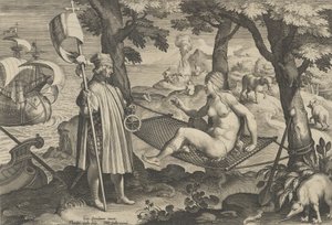 Nuevas invenciones de los tiempos modernos [Nova Reperta], El descubrimiento de América, placa 1, ca. 1600