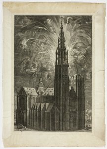 Fuegos Artificiales alrededor de la Catedral de Amberes, lámina 41 de Casperius Gevartius, Pompa Introitus Honori Serenissimi Principis Ferdinandi