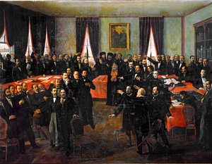 Proclamación de la unión de los principados de Rumanía ... (pintura sobre lienzo) de Theodor Aman