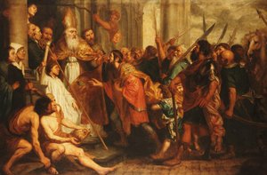 San Ambrosio, Obispo de Milán, Rechazando al Emperador Teodosio la Entrada a la Catedral de Milán de Theodor Boeyermans