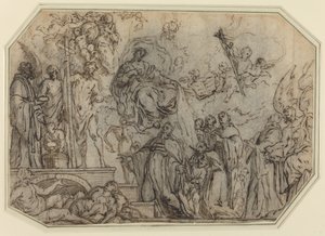 La Trinidad y la Virgen apareciendo a los eclesiásticos de Theodor Boeyermans