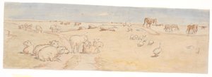 Ovejas y Gansos en Saltholm (boceto para decoración de ponchera) de Theodor Philipsen