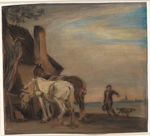 Karl, trayendo agua a dos caballos (copia de la pintura de Paulus Potter en el Louvre) de Theodor Philipsen