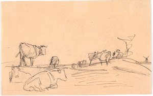 Paisaje con vacas acostadas y de pie de Theodor Philipsen