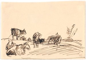 Paisaje con vacas acostadas y de pie de Theodor Philipsen