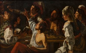 Jugadores de cartas y backgammon. Pelea por las cartas, c. 1620-30 de Theodor Rombouts