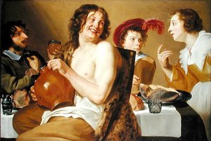 Figuras comiendo y bebiendo alrededor de una mesa de Theodor Rombouts