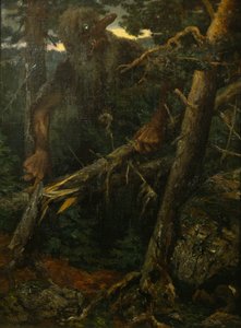 Viejo troll rompiendo árboles en el bosque de Theodor Kittelsen