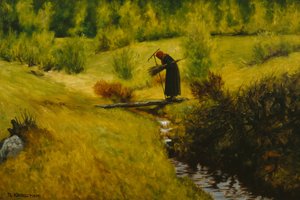 La anciana (esposa) junto al arroyo de Theodor Kittelsen