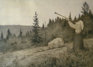 Debajo de la montaña suena un instrumento de viento de madera de Theodor Kittelsen